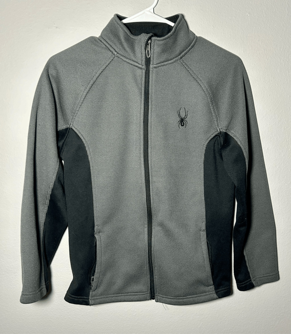 Spyder Youth Core Polar Full Zip Waffle Jacket Gray Sz L(14/16) Ski Snowboard